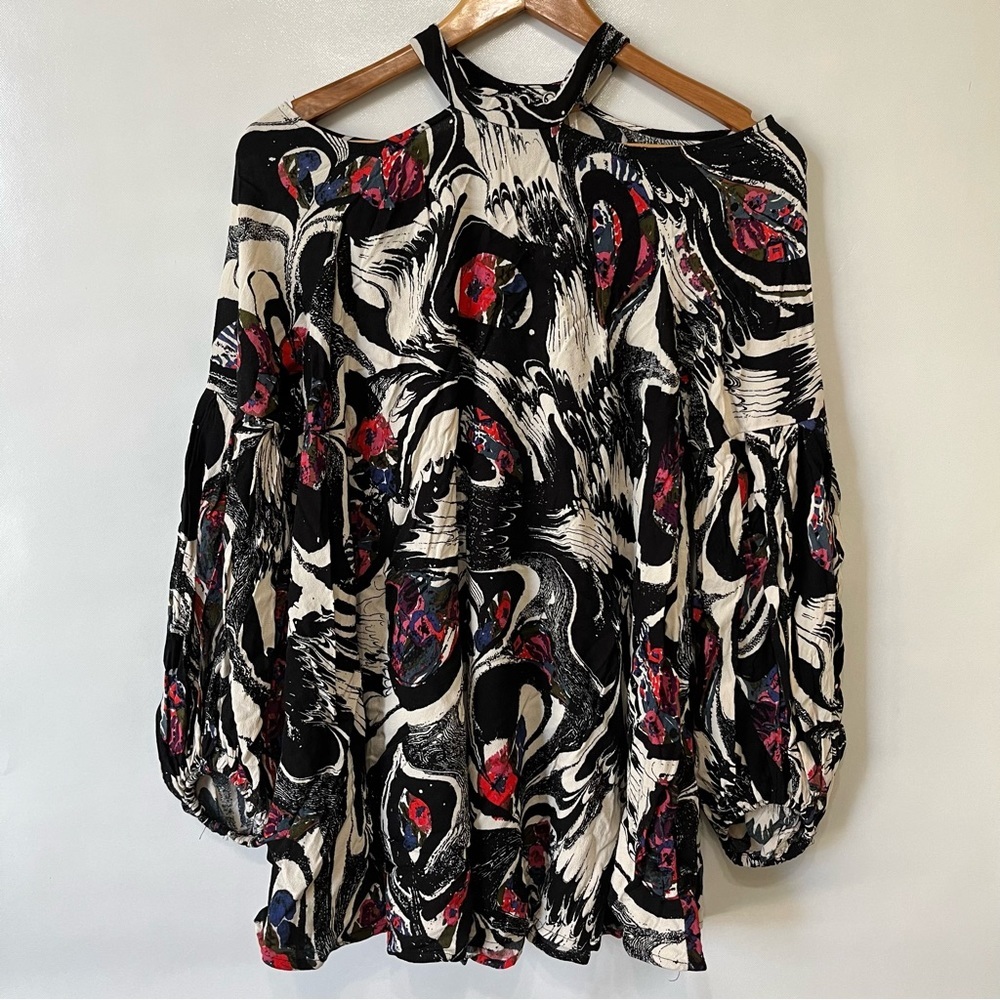 Free People Drift Away Cold Shoulder Tunic Dress Balloon Sleeve